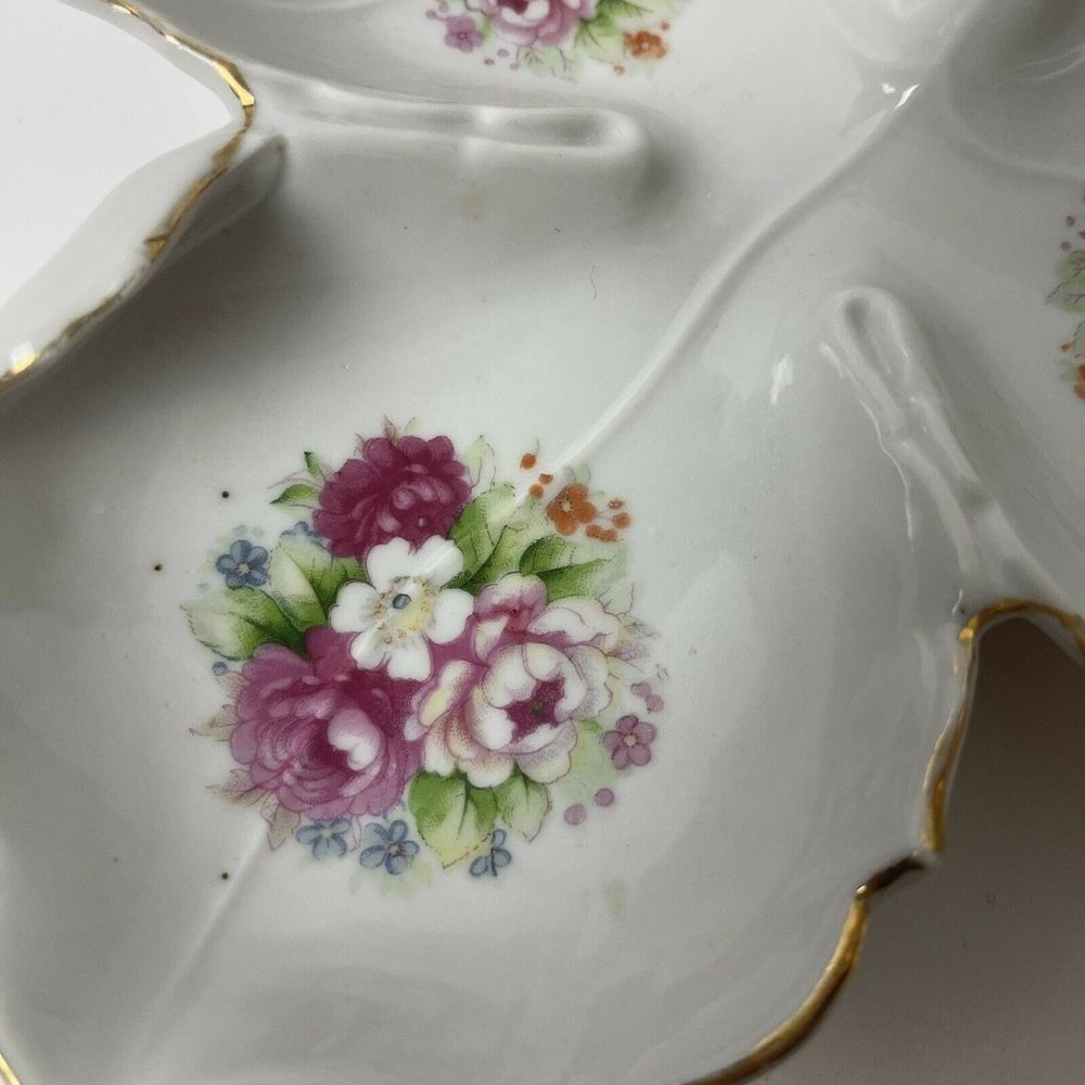 Vintage UCAGCO China Leaf Shape Candy Dish Floral Made in Japan